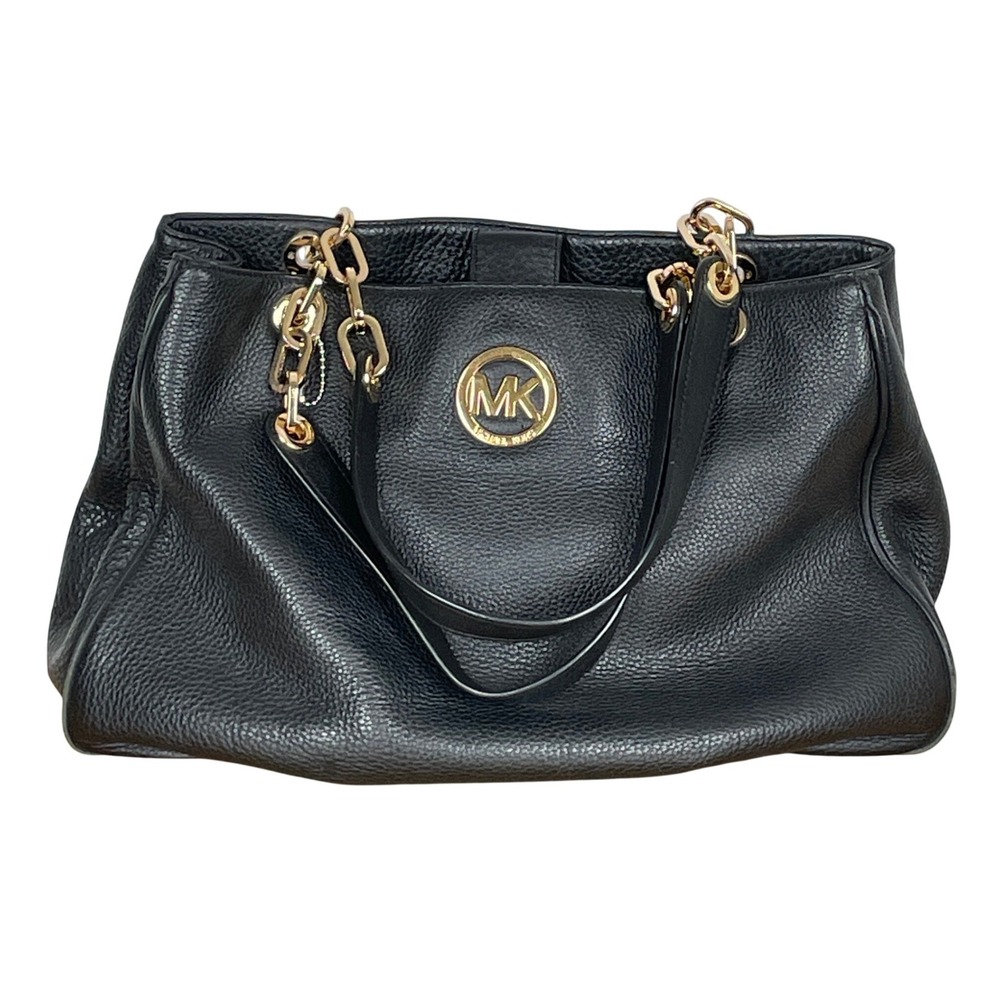 Michael Kors Pebbled Leather Gold Chain Shoulder Bag Tote Designer Quiet Luxury - Picture 2 of 14